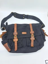 Kattee Military Messanger Bag Canvas Leather Shoulder Bag Camera  Laptop Black