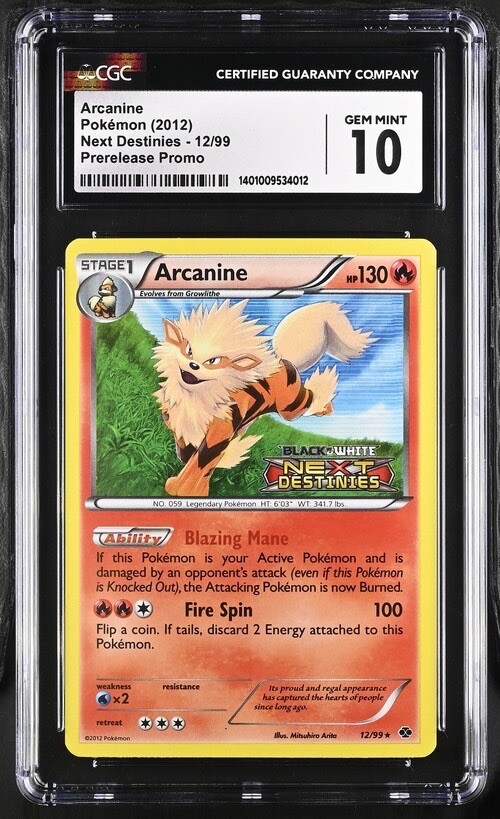 CGC 10 Pokemon Arcanine Next Destinies Prerelease #12 2012