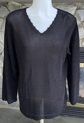 NEW Sigrid Olsen Sweater Womens BLK Open Knit Pullover “L” Retail $108  Classic!