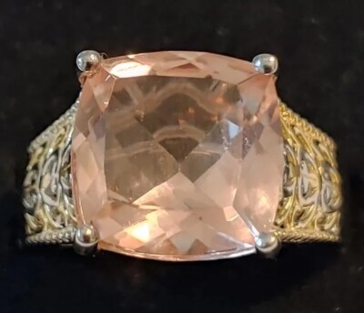 Karis Morganit Quarz Ring 7,15 ctw 18K YG platiniert & platiniert Bond Größe 8