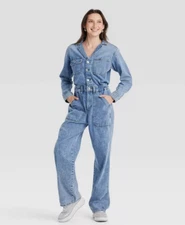Universal Thread  Women's Long Sleeve Utility Baggy Denim Jumpsuit