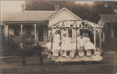 Americana RPPC Postcard Women's Club Ladies on Parade Float With Horse 