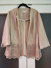 Coldwater Creek Women's Size 14 Linen Blend Jacket, Open Front, Lace Hem Detail