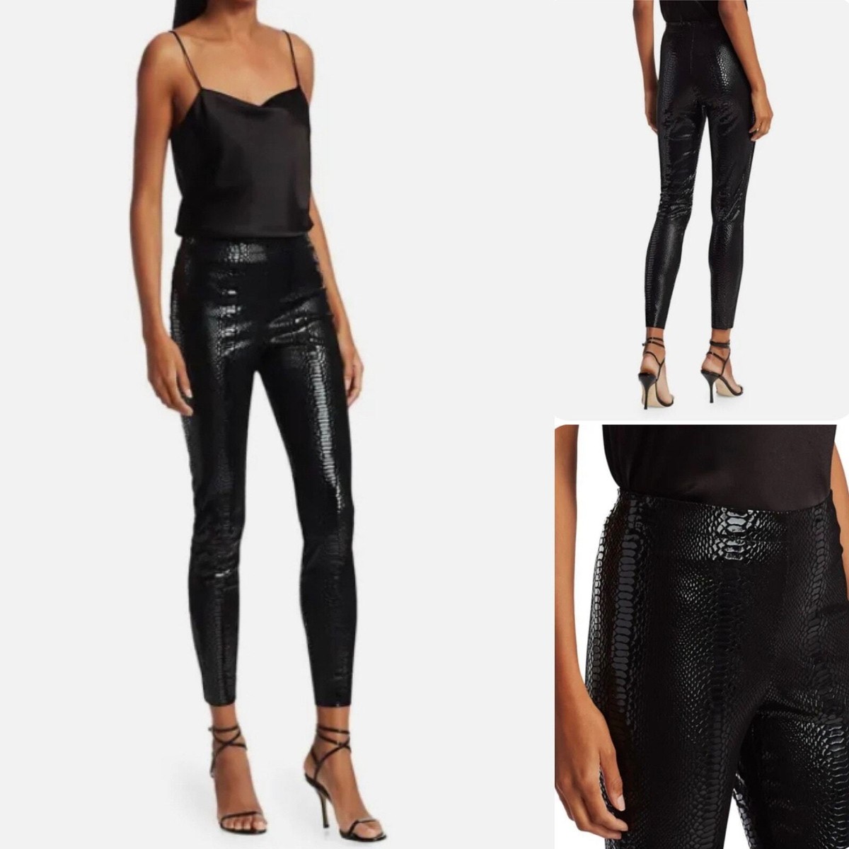 Alice + Olivia Snake Embossed Leather Leggings Maddox Black  display picture 1
