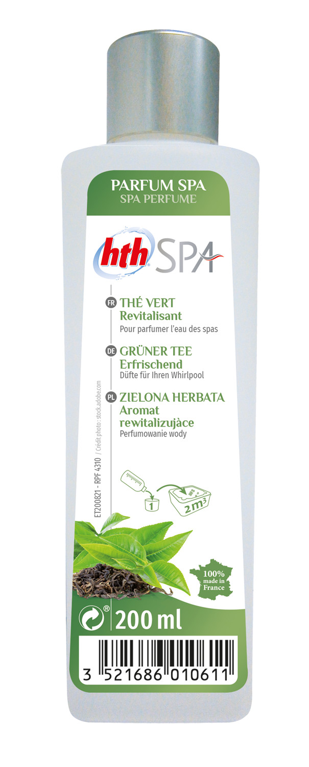 HTH Spa Parfum Thé Vert pour éliminer les odeurs de chlore du spa sans boucher les filtres