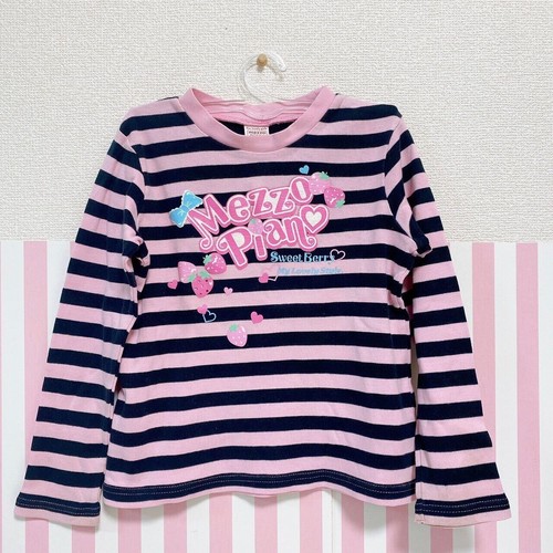 Mezzo Piano Long Sleeve T-Shirt Tops Pink Stripe Strawberry Approx. H 120cm Rare - Picture 16 of 24