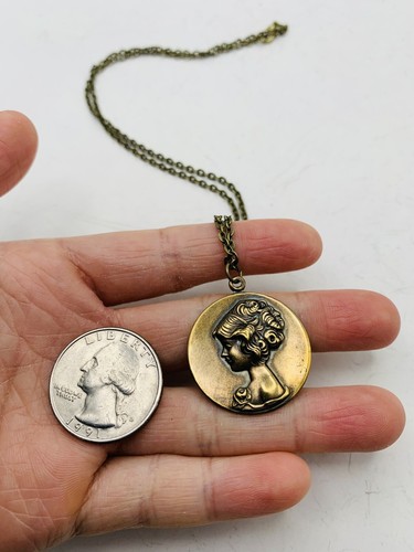 Vintage Style Victorian Bridgerton Lady Cameo Pendant Bronze Tone 18” Necklace - Picture 9 of 18