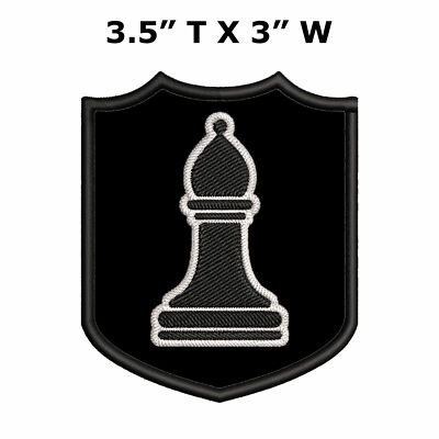Black Bishop Chess Piece Patch Embroidered Iron-On Applique Strategy Board Game