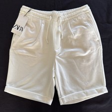 NWT ZARA Men  s Textured Drawstring Waist Shorts Cream Size Medium