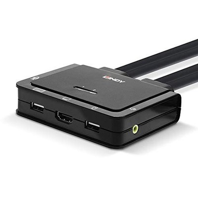LINDY 42347 KVM Switch 2 Port HDMI 18G USB-C USB 2.0 Audio