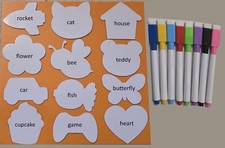 large children teacher whiteboard with pens fun writing drawing learning school