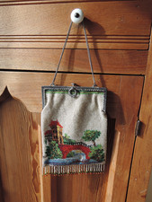 antique beaded purse scenic bag castle and bridge