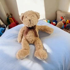 HUGFUN International Bear Fluffy Cuddly Floppy Light Brown Ribbon Adorable 