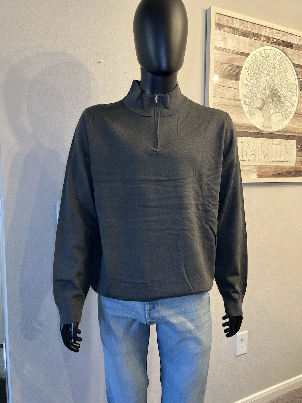 Magaschoni Men Sweater Size XXL Wool Blend Grey Zip