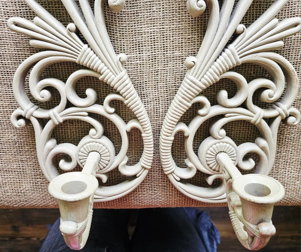 Par de apliques de pared Homco 1978 vintage imitación mimbre ratán #5517 marrón 16"  Foto 3 de 4