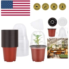 Plant Nursery Pots with Humidity Dome 4" Soft Transparent Plastic Gardening P...
