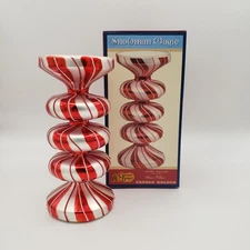 Cracker Barrel Glass Red and White Striped Candle Holder Christmas Peppermint
