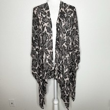 Lane Bryant One Size Beige Black Floral Open Front Kimono Cardigan Plus 1X 2X 3X