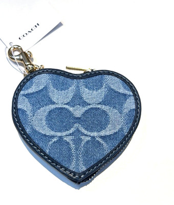 💙COACH Heart Bag Charm In Signature Denim Indigo/Gold CDF55 BRAND