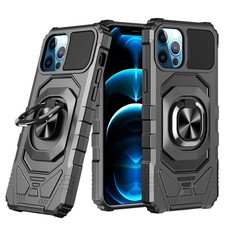 For iPhone 15 PLUS Case Dual Layer Magnetic Ring Stand Cover 2 Tempered Glass