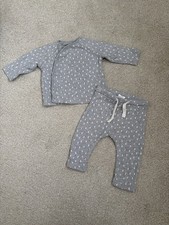 M&S Baby Unisex 2pc Outfit Set Dash Print Top Trousers Bodysuit 0-3M
