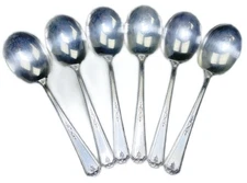 6 Soup Sugar Spoons Oneida Community Guardian Plate Silverplate 5.75”