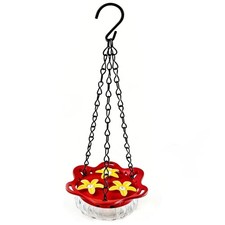HUMMINGBIRD FEEDER / GLASS / 3 FLOWER BEE-PROOF PORTS / DETACHABLE CHAIN