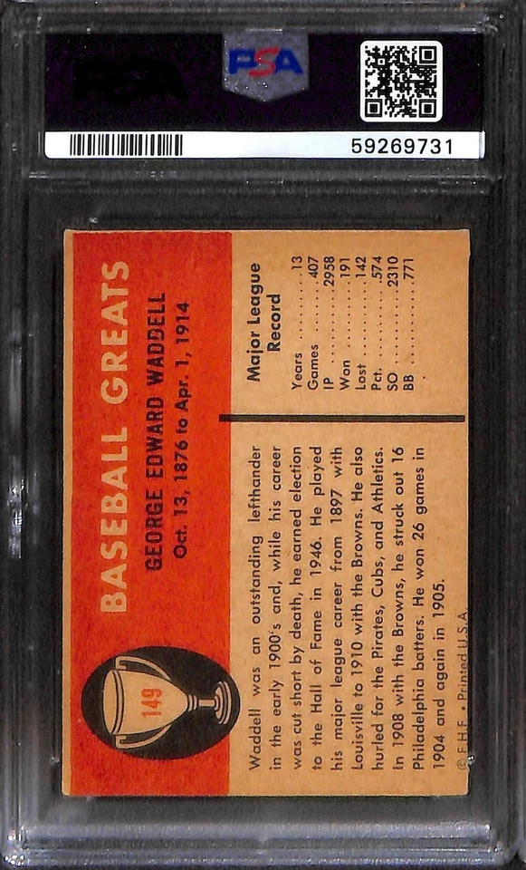 1961 Fleer #149 RUBE WADDELL PSA 5 EX 59269731  - Image 2 of 3