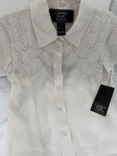Carmen Marc Valvo Embellished Silk White Blouse NWT