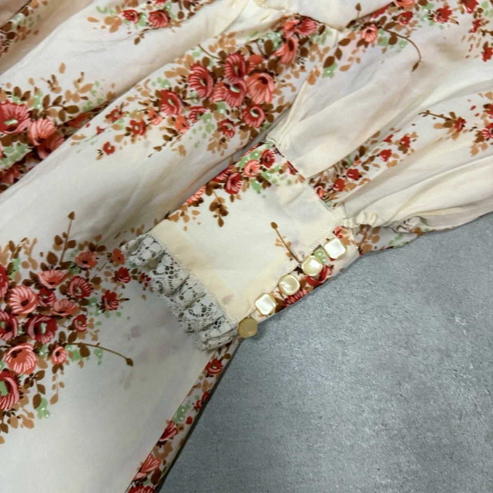 Maxi Vestido Floral Vintage Años 60 Mediano Hecho a Mano Encaje Forrado Campesino Casa Núcleo Foto 4 de 4