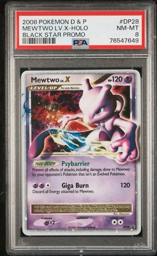 2008 POKEMON DIAMOND & PEARL BLACK STAR PROMO #DP28 MEWTWO LV.X-HOLO PSA 8