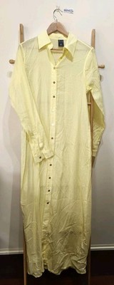 PE Nation Yellow Cotton Button Up Long Sleeve Sheer May Shirt Dress XS RRP $279