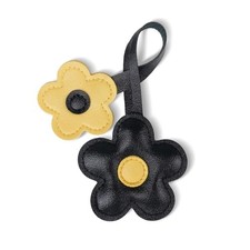 Floral Bag Charms PU Leather Keychain for Women Cute Flower Black Yellow