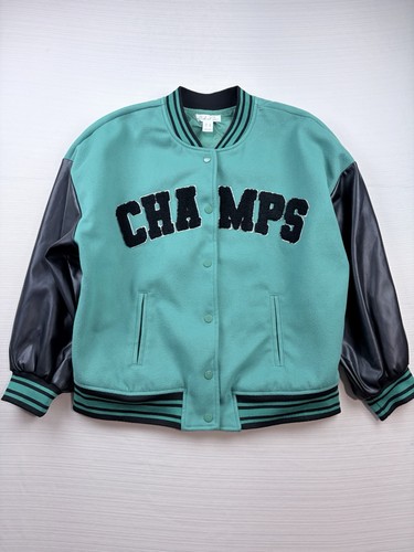 Birch and Stone Green Varsity Jacket with Black Leather Sleeves