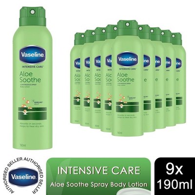 Vaseline Intensivpflege Spray Körperlotion Aloe beruhigen & Kakao strahlend 190ml, 9er Pack