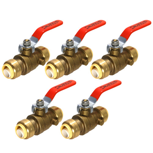 5 Pack XFITTING 3/4" Push Fit Ball Valve with Drain, Full Port