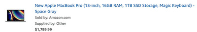 PARTS: Apple MacBook Pro 13.3''(1TB SSD, Intel Core i5-1035G7, 2.0GHz, 16GB RAM)
