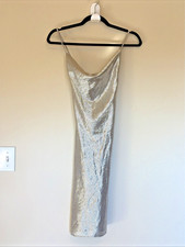 Victorias Secret Silver Metallic Sparkle Cowl Neck Strappy Slip Dress Womens XS