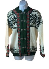 Dale of Norway Vintage Wool Cardigan Alpine Fair Isle Metal Clasp Sweater L 44