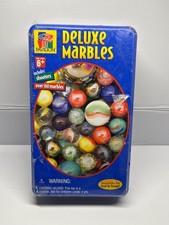  NEW Deluxe Marbles 160 Assorted Glass Marbles  Shooters Tin Pavilion 1999