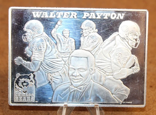 HTF Walter Payton NFL Hall of Fame 3.5 oz .999 Fine Silver Trading Card [086WEI]