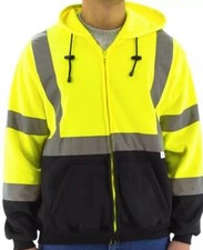Majestic Single Weight Class 3 Hi-Vis Zippered Hooded Sweatshirt w/ Drawstring