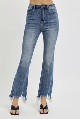 Risen High-Rise Crop Flare Frayed Hem Jeans size 0 / waist 24