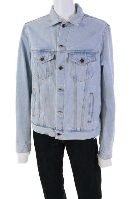 Off White Mens Denim Button Down Jacket Blue Cotton Size Extra Extra Large