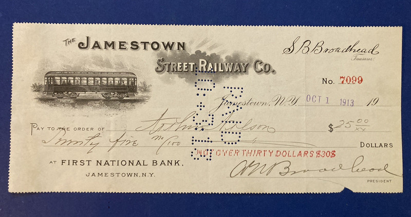 Jamestown Street Railway Company. .Check. 1913