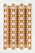 Hand Tufted Wool Scalloped Edge Geometric Checkered Area Rug Pink Brown