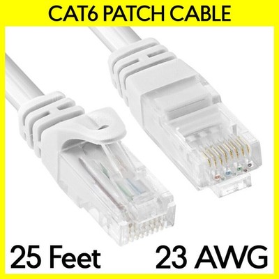 25 FT Cat6 Cable White Cat 6 Patch Cord LAN Internet RJ45 Modem Ethernet Cable