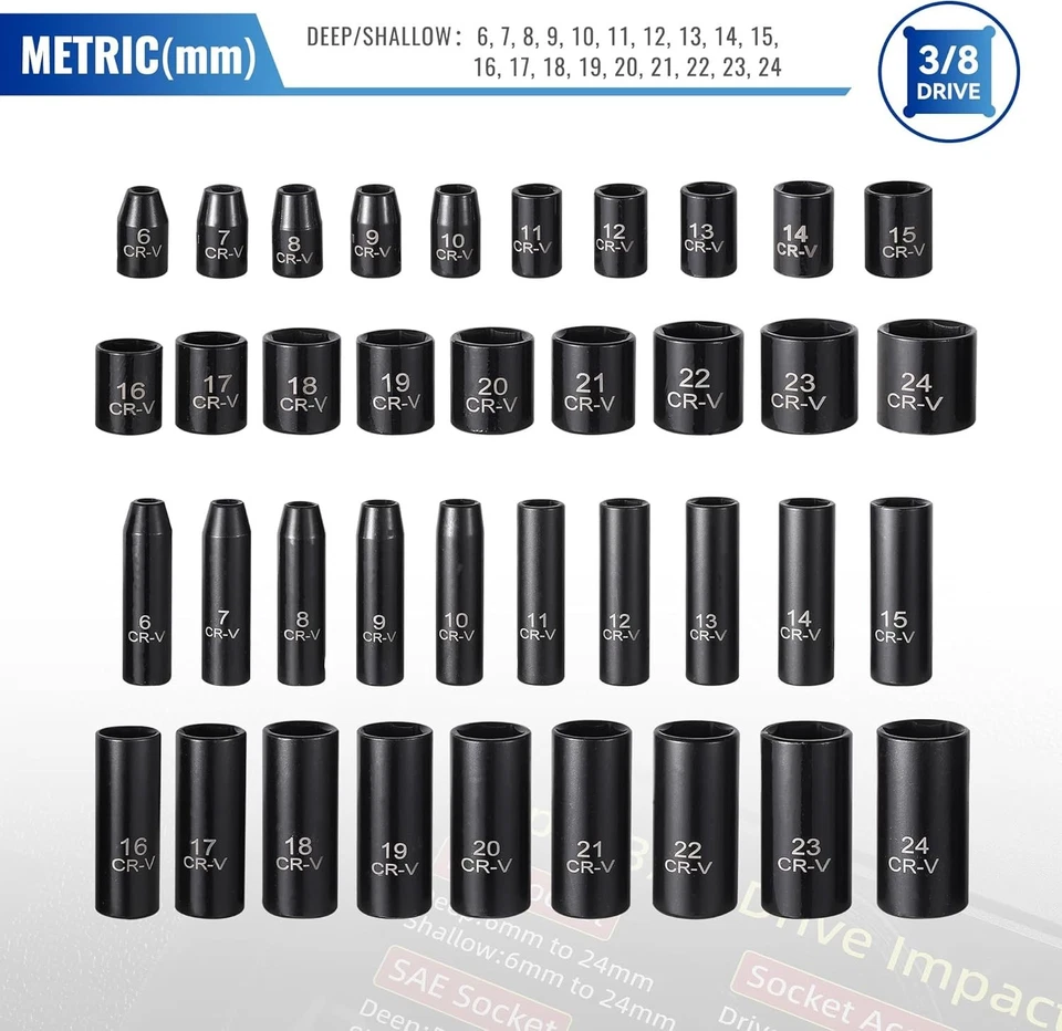 64-Piece SAE & Metric Socket Set with 72-Tooth Ratchet Wrench - Chrome Vanadium - Image 4 of 4