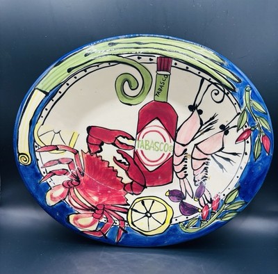 Tabasco TIKA Pottery 11.5  Oval Crab And Shrimp Serving Bowl