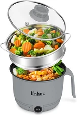 Hot Pot Electric With Steamer,Rapid Ramen Cooker,1.8L Mini 1.8L, Gray 